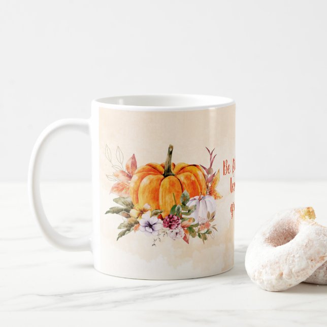 Thanksgiving Pumpkins And Flowers Coffee Mug (With Donut)
