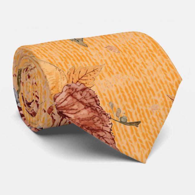 Thanksgiving,Pumpkins and Flowers Pattern Neck Tie (Rolled)
