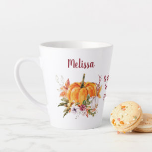 Thanksgiving Pumpkins And Flowers With Text Latte  Latte Mug