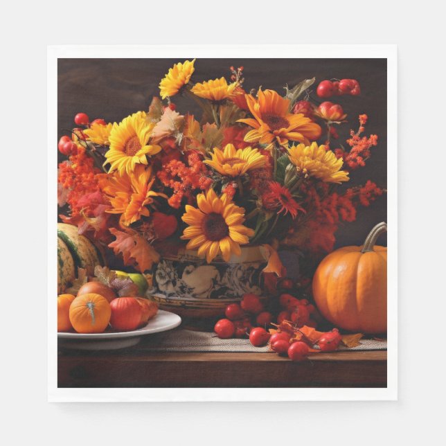 Thanksgiving Pumpkins and Sunflowers Napkin (Front)
