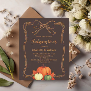 Thanksgiving pumpkins bow bistre brown invitation
