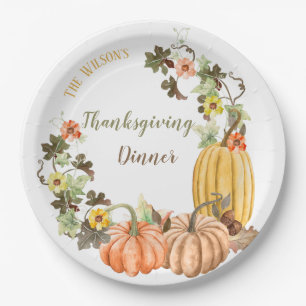 Thanksgiving Pumpkins Butternut Sage Orange Paper Plate