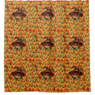 THANKSGIVING PUMPKINS CUTE CAT SHOWER CURTAIN