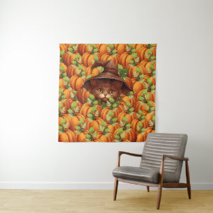 THANKSGIVING PUMPKINS CUTE CAT TAPESTRY