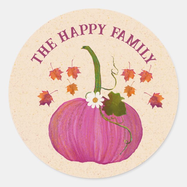Thanksgiving pumpkins fall foliage personalise classic round sticker (Front)
