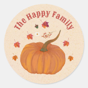 Thanksgiving pumpkins fall foliage personalise classic round sticker