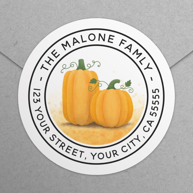 Thanksgiving pumpkins fall harvest return address classic round sticker (Creator Uploaded)