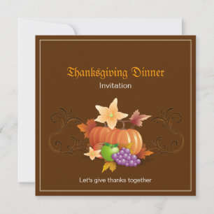 Thanksgiving Pumpkins Fruits Leaves Classic Invitation
