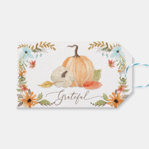 Thanksgiving Pumpkins Grateful Fall Floral Autumn Gift Tags