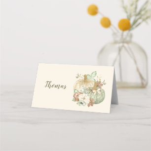 Thanksgiving Pumpkins Green Ivory Gold Brown Place Card