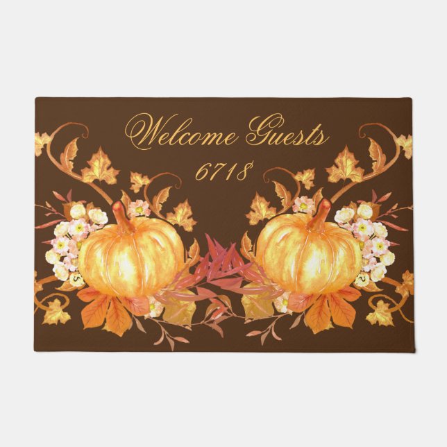 Thanksgiving Pumpkins House Number Welcome Doormat (Front)