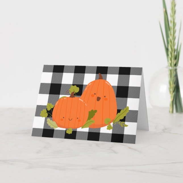 Thanksgiving Pumpkins On Plaid  Holiday Card (Front)