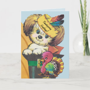 Thanksgiving Puppy and Turkey Holiday Card