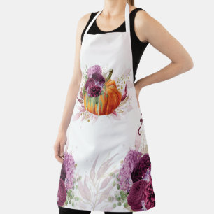 Thanksgiving Purple Floral Pumpkin Apron