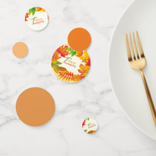 Thanksgiving Quote Orange Fall Leaves Wreath Table Confetti