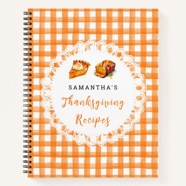 Thanksgiving Recipes Orange Gingham Notebook (Front)