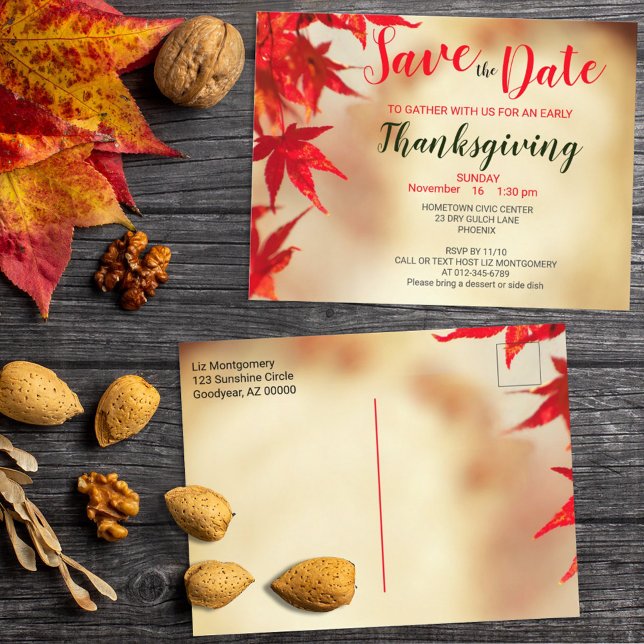 Thanksgiving Red Autumn Leaves Border Template Postcard (Creator Uploaded)
