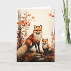 Thanksgiving Red Fox Illustration Card