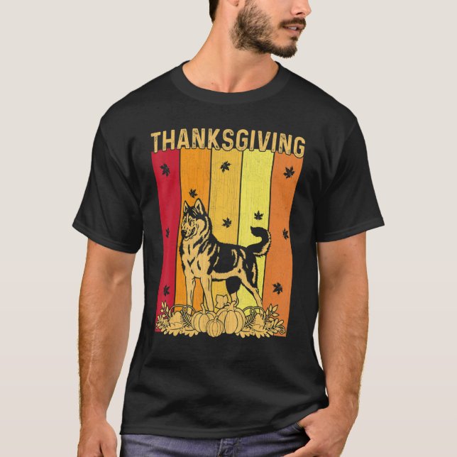 Thanksgiving Retro Alaskan Malamute Dog Matching F T-Shirt (Front)
