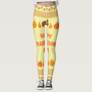 Thanksgiving: retro embroidered card design. leggings