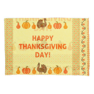 Thanksgiving: retro embroidered card design. pillowcase