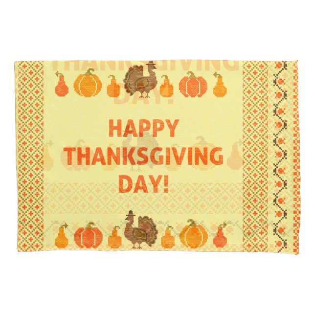 Thanksgiving: retro embroidered card design. pillowcase (Front)