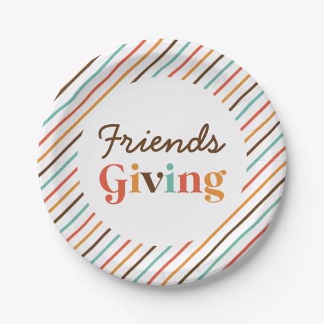 Thanksgiving Retro Friends Giving Paper Plates (Front)