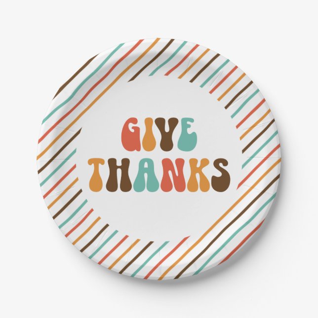 Thanksgiving Retro Give Thanks Paper Plates (Front)
