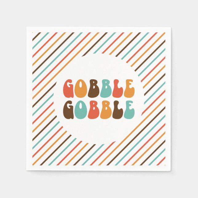 Thanksgiving Retro Gobble Gobble Napkin (Front)