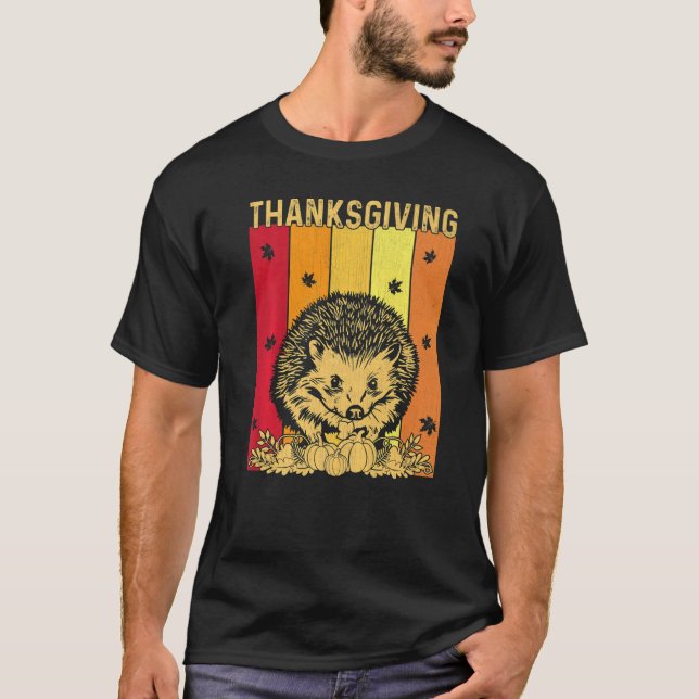 Thanksgiving Retro Hedgehog Matching Family Pajama T-Shirt (Front)