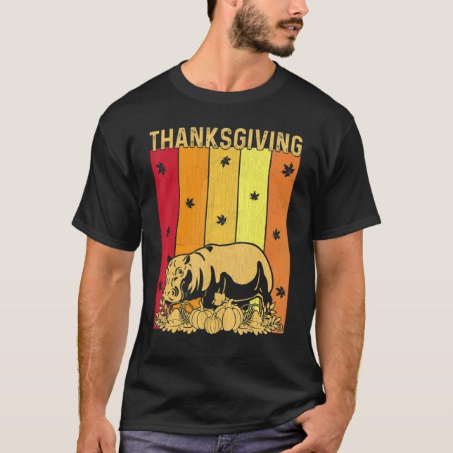 Thanksgiving Retro Hippo Matching Family Pajamas T-Shirt (Front)
