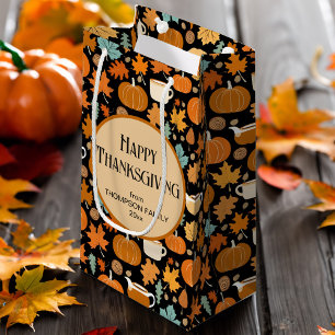 Thanksgiving retro style pumpkins leaves favour small gift bag