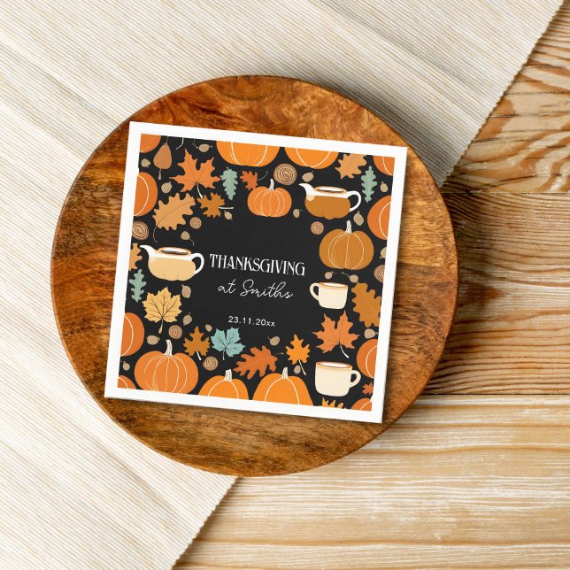 Thanksgiving retro style pumpkins maple leaves napkin (Thanksgiving  thanksgiving dinner party tableware napkins friendsgiving napkins pumpkins fall theme)