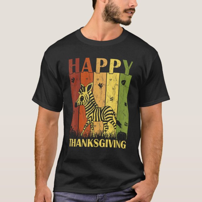 Thanksgiving Retro Zebra  Thanksgiving Party T-Shirt (Front)