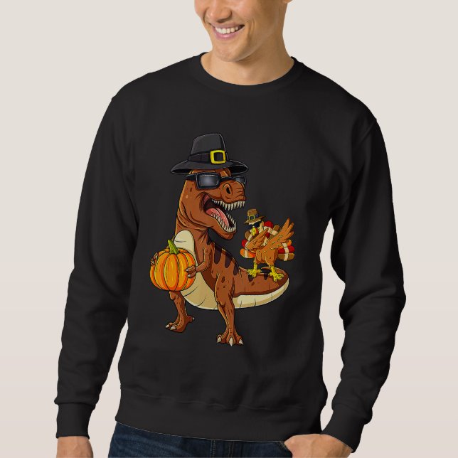 Thanksgiving Rex Dabbing Turkey  Boys Girls Kids Sweatshirt (Front)