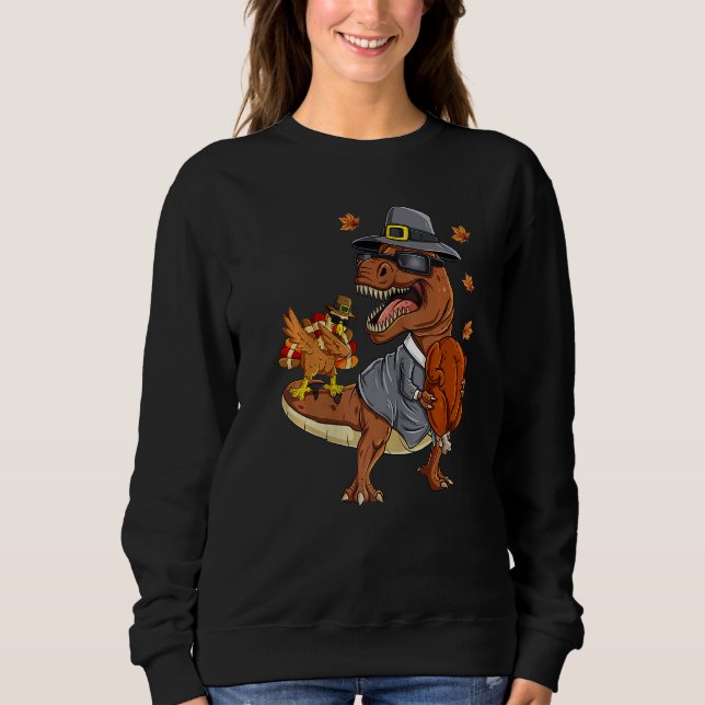 Thanksgiving Rex Dabbing Turkey Pilgrim Boys Kids  Sweatshirt (Front)