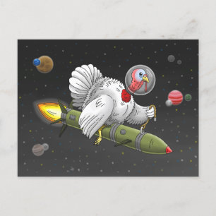 Thanksgiving Rocket Turkey Holiday Postcard