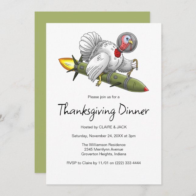 Thanksgiving Rocket Turkey Invitation (Front/Back)