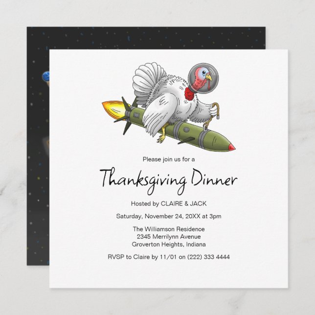 Thanksgiving Rocket Turkey Invitation (Front/Back)