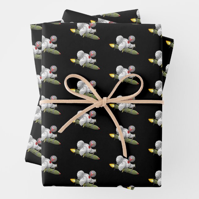 Thanksgiving Rocket Turkey Wrapping Paper Sheet (In situ)