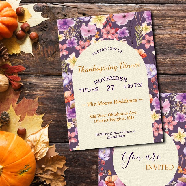 Thanksgiving Romantic Watercolor Florals Custom Invitation (Creator Uploaded)