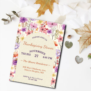 Thanksgiving Romantic Watercolor Florals Custom Invitation