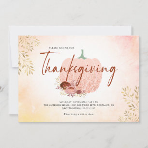 Thanksgiving Rose Gold Glitter Pumpkin Invitation