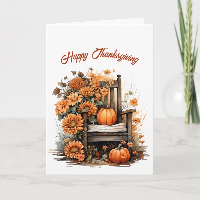 Thanksgiving Rustic Chair Illustration Card (Front)