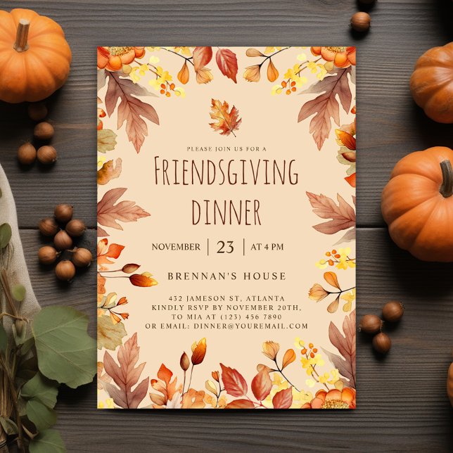 Thanksgiving Rustic Fall Friendsgiving Dinner Invitation (Cute Fall Friendsgiving Dinner Invitation)