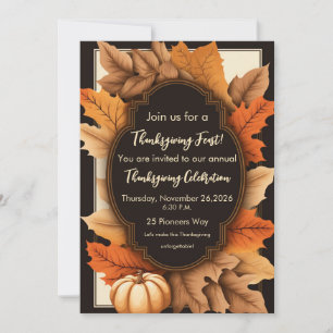 Thanksgiving Rustic Fall Leaves Invitation