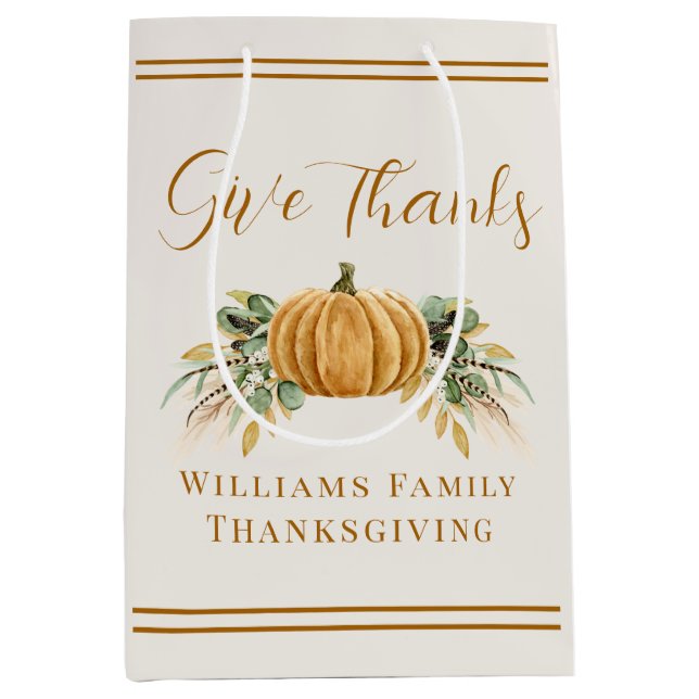 Thanksgiving Rustic Fall Pumpkin Give Thanks Medium Gift Bag (Front)