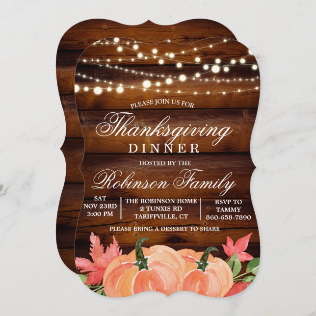 Thanksgiving Rustic Fall Pumpkin Invitation (Front/Back)