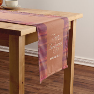 Thanksgiving Rustic Pattern Pink Retro Short Table Runner
