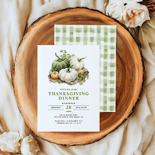 Thanksgiving Rustic Watercolor Pumpkins & Plaid Invitation